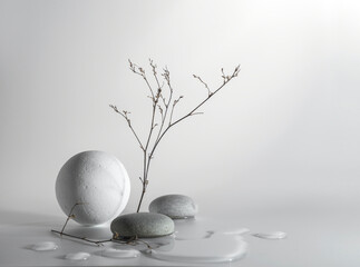 Minimalistic monochrome still life composition. Copy space, abstract modern art design concept.