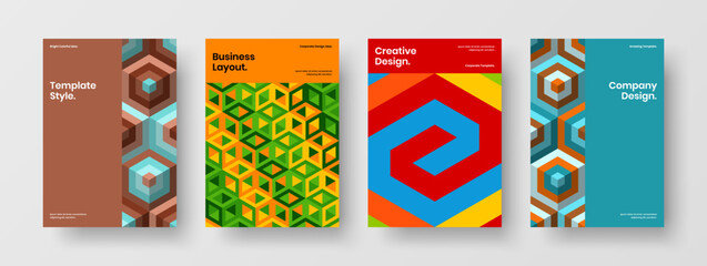 Creative mosaic shapes book cover layout collection. Abstract flyer vector design concept set.