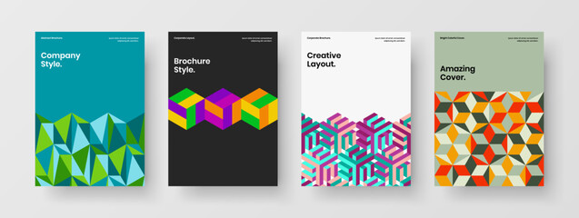 Minimalistic geometric pattern company brochure concept set. Amazing journal cover design vector template composition.