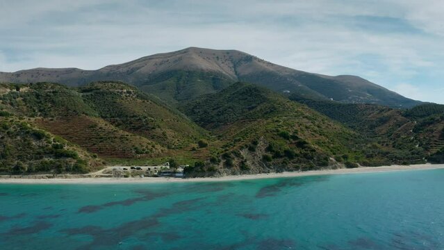 Aerial View of Albanian Coastline with beautiful crystal clear water