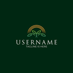 Logo design of a leaf and sunlight.