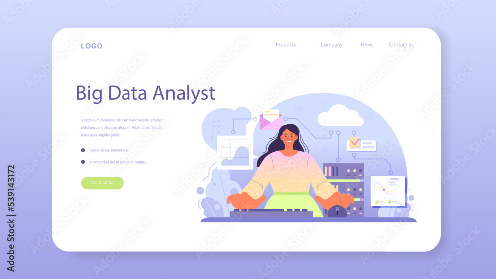 Poster big data analytics web banner or landing page. big data based