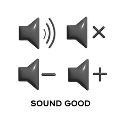 sound icons in 3D style, without sound, plus-minus sound