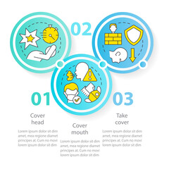 Actions outside during nuclear disease circle infographic template. Data visualization with 3 steps. Editable timeline info chart. Workflow layout with line icons. Myriad Pro-Regular font used