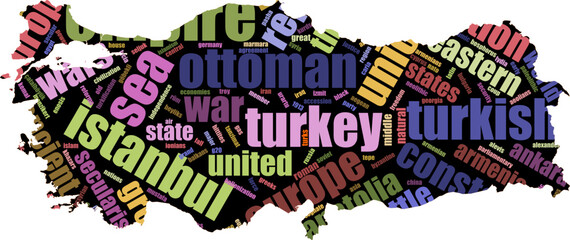 Turkey word cloud concept. Turkey word cloud. Made with the text only. colorful writings. Vector. illustration