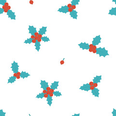 Seamless pattern with holly and berries.