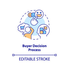 Buyer decision process concept icon. Purchase intention. Choose what to buy abstract idea thin line illustration. Isolated outline drawing. Editable stroke. Arial, Myriad Pro-Bold fonts used