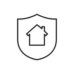Obraz premium Home with shield icon. House security symbol. Residential house. Home protection sign Represents house protection and safety by insurance symbol. Vector illustration 
