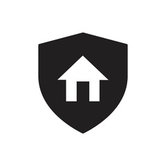 Home with shield icon. House security symbol. Residential house. Home protection sign Represents house protection and safety by insurance symbol. Vector illustration 