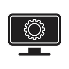 Repair computer icon design. Computer repair logo template. Software development vector design. Desktop service. vector illustration