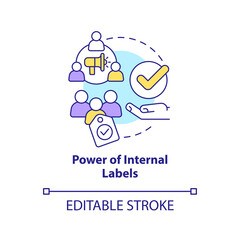 Power of internal labels concept icon. Engage customers interaction. Psychology abstract idea thin line illustration. Isolated outline drawing. Editable stroke. Arial, Myriad Pro-Bold fonts used