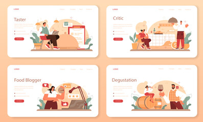 Food critic web banner or landing page set. Professional blogger