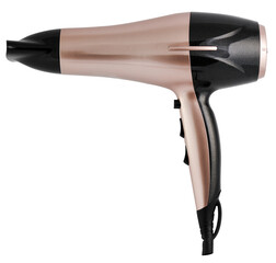 black hair dryer with pink hair inserts on transparent background 