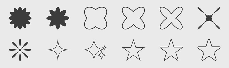 Retro futuristic elements for design. Big collection of abstract graphic geometric objects. Frames inspired brutalism.