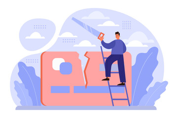 Debt concept. Character with a loan liability. Problem with finance