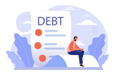 Debt concept. Character with a loan liability. Problem with finance