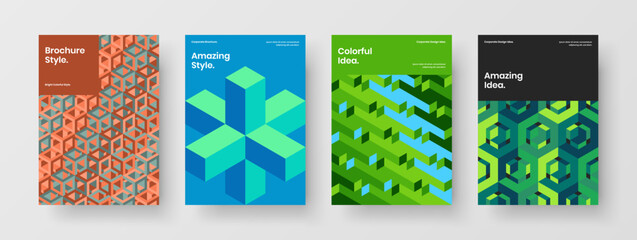 Minimalistic geometric tiles leaflet concept bundle. Abstract brochure vector design layout collection.