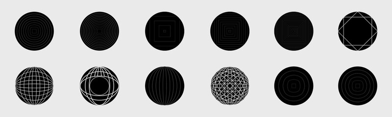 Retrofuturistic y2k geometry design elements collection. Trendy geometric design elements. Abstract bauhaus and boho cosmic style.