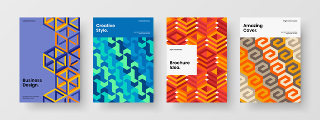 Abstract annual report A4 design vector concept bundle. Amazing mosaic tiles pamphlet template set.