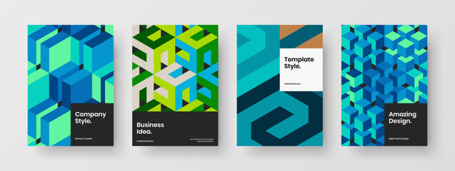 Amazing geometric tiles booklet concept bundle. Bright placard vector design layout collection.