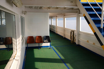 metal steps on a ferry in the Adriatic Sea, no people, late autumn