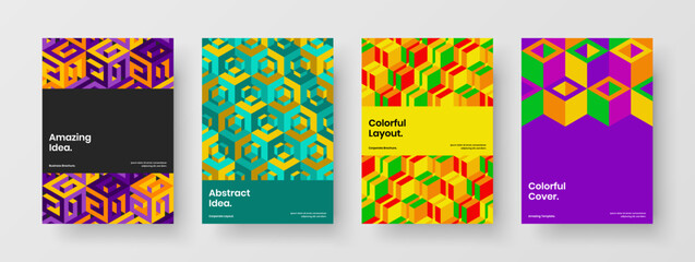 Clean catalog cover A4 vector design illustration collection. Abstract geometric tiles poster layout bundle.