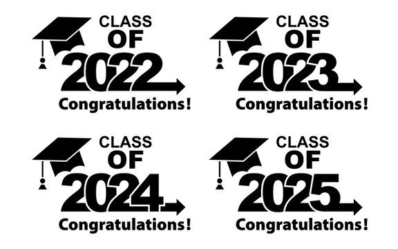 2022 graduate student class. 2022, 2023, 2024, 2025 graduation congratulations vector background design. Typography banner. Vector illustration.
