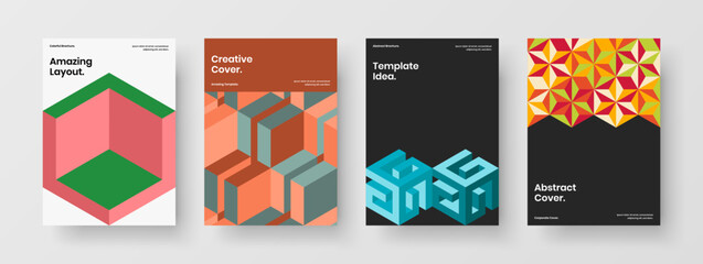 Unique corporate cover vector design illustration composition. Isolated geometric hexagons annual report layout set.