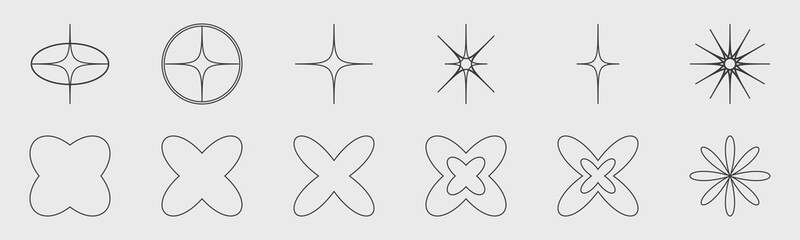 Vector set of Y2K. Big collection of abstract graphic geometric objects. Frames inspired brutalism.