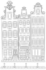 Old traditional Dutch stone houses in Amsterdam.