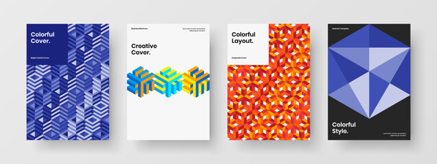 Simple geometric hexagons catalog cover illustration bundle. Trendy front page design vector template set.