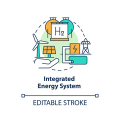 Integrated energy system concept icon. Green deal. United power strategy abstract idea thin line illustration. Isolated outline drawing. Editable stroke. Arial, Myriad Pro-Bold fonts used