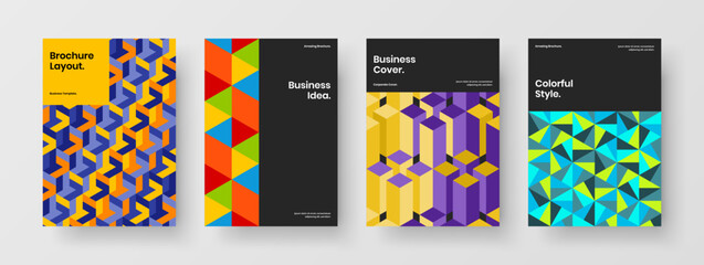 Creative geometric tiles booklet illustration composition. Unique company identity A4 vector design template set.