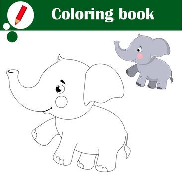 Educational game for children. Cute elephant. Coloring book