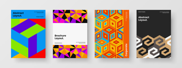 Premium geometric pattern placard concept collection. Amazing leaflet A4 design vector template composition.