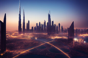 Fototapeta na wymiar aerial view on Dubai skyscrapers 3d illustration