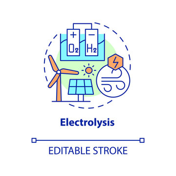 Electrolysis concept icon. Renewable energy production. Hydrogen advantage abstract idea thin line illustration. Isolated outline drawing. Editable stroke. Arial, Myriad Pro-Bold fonts used