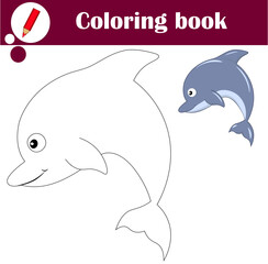Educational game for children. Cute dolphin. Coloring book