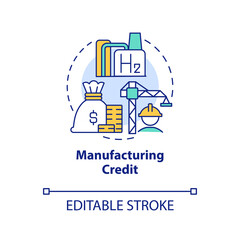 Manufacturing credit concept icon. Green business. Hydrogen station benefit abstract idea thin line illustration. Isolated outline drawing. Editable stroke. Arial, Myriad Pro-Bold fonts used