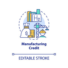 Fototapeta premium Manufacturing credit concept icon. Green business. Hydrogen station benefit abstract idea thin line illustration. Isolated outline drawing. Editable stroke. Arial, Myriad Pro-Bold fonts used