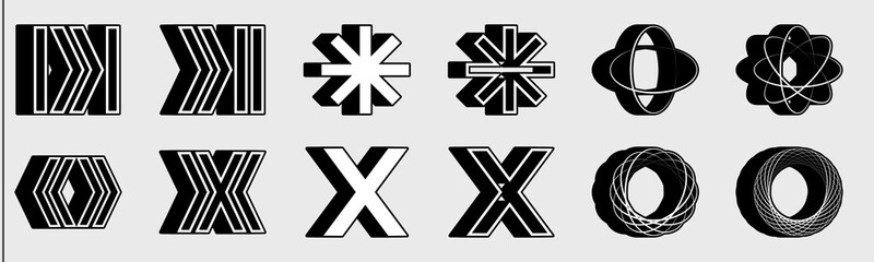 Retro futuristic elements for design. Large set of retro objects for design. Abstract bauhaus forms.