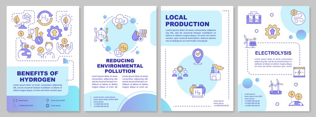 Fototapeta na wymiar Benefits of hydrogen blue brochure template. Green power advantages. Leaflet design with linear icons. Editable 4 vector layouts for presentation, annual reports. Arial, Myriad Pro fonts used