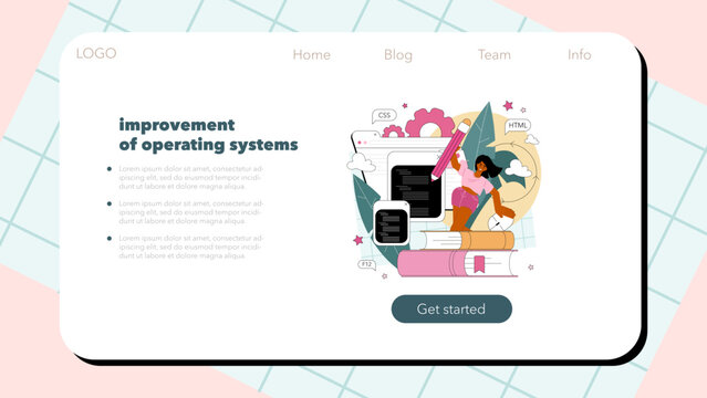 Programming web banner or landing page. Idea of coding, testing