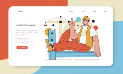 Builder web banner or landing page. Workers constructing
