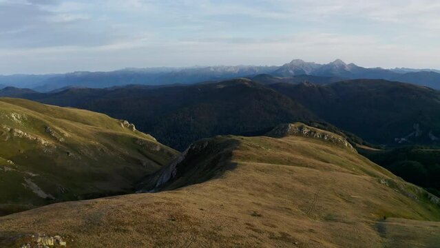 Aerial View of Montenegrin mountains near Kolasin during sunrise