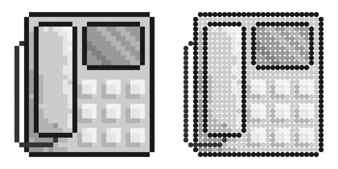 Pixel icon. Fixed wired office telephone with buttons. Communication between subscribers. Simple retro game vector isolated on white background
