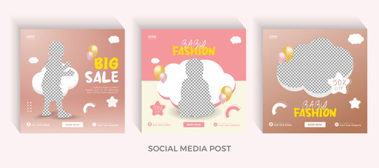 kids fashion sale social media post and New Baby fashion sale fashion template, social media banner, social post, social template, sale banner, kids post, baby post, promotion banner, 