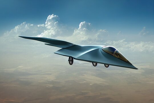 Battle kamikaze drone flying in the sky. Russia-Ukraine war in 2022. unmanned combat aerial vehicle controlled by a ground control station in modern warfare. 3D rendering.