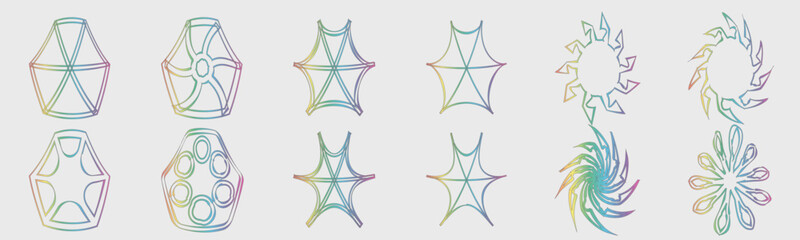 Collection of Y2K elements. Large set of retro objects for design. Frames inspired brutalism.