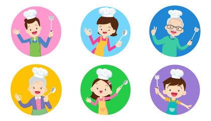 Fototapeta premium family chef cooking various actions in circle
